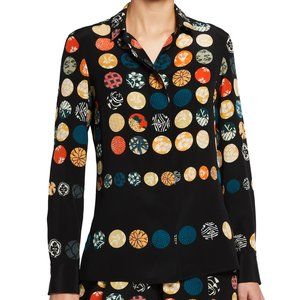 AKRIS PUNTO Wood Block Print Silk Blouse Women's Size 10 Hard to Find EUC